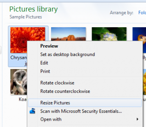 Image Resizer menu Image Resizer menu