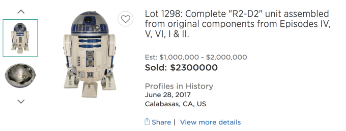 r2-d2 licitație preț record