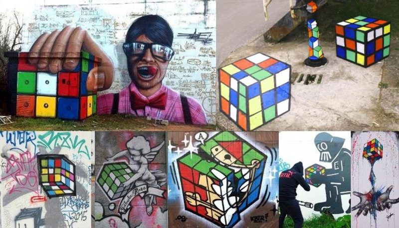 Cubul Rubik a devenit artă stradală, fiind reprezentat în diferite forme.