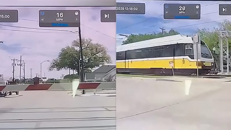 Tesla și-a trimis mașina spre tren cu bariera coborâtă, iar scena pare desprinsă dintr-un coșmar pe care nu vrei să-l vezi în trafic