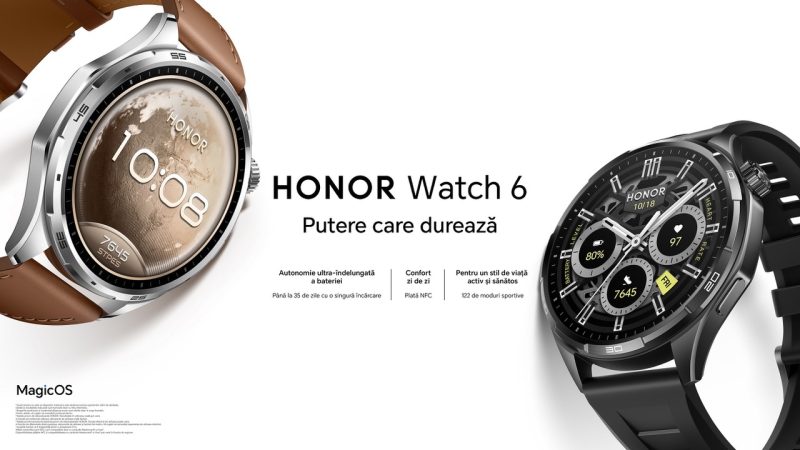 HONOR Watch 6 ajunge în România. Smartwatch-ul promite autonomie de până la 35 de zile și peste 120 de moduri sportive